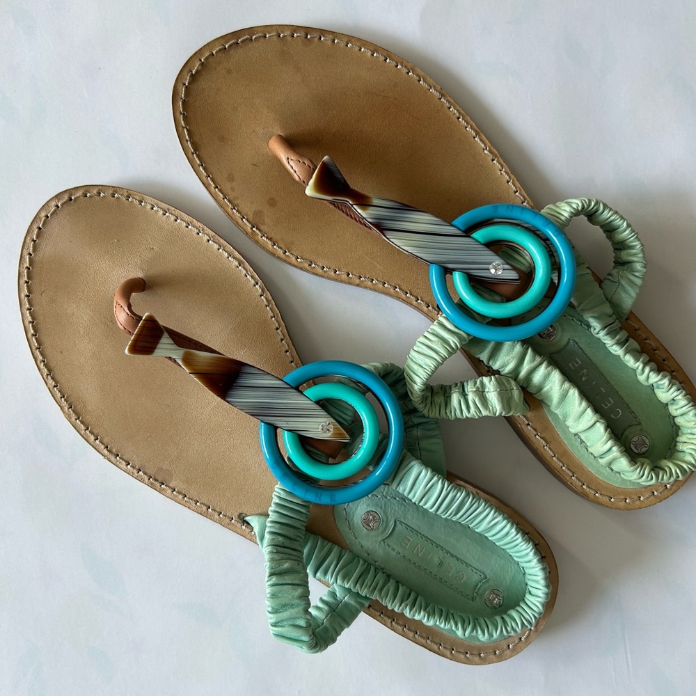 Rare Vintage Celine Leather Sandals Fish Embellishment.